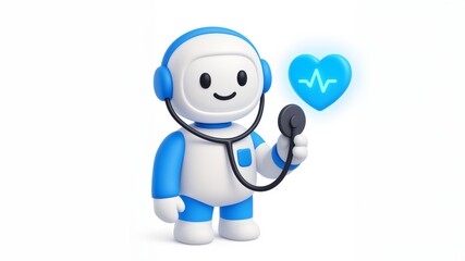 Fototapeta premium 3d icon AI Healthcare Assistant with Stethoscope and Heart 