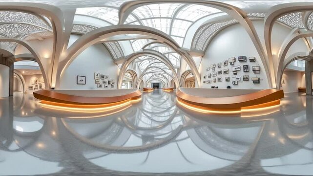 A long hallway in a building with a lot of windows