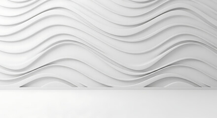 Abstract architectural background with wavy, undulating white wall panels and smooth shadows.