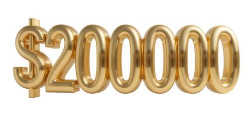 Shiny golden three dimensional dollar sign followed by large bold seven digit number representing