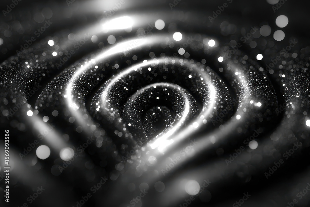 Poster intricate wave patterns create mesmerizing light effects in a dark space