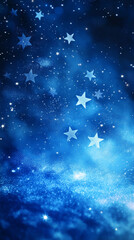 A celestial symphony unfolds in a deep blue expanse, scattered with shimmering stars, creating a breathtaking cosmic spectacle.