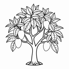 Obraz premium Mango tree Outline Vector on white background