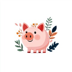 Flat style illustration of a piggy bank, playful design, isolated on white background.