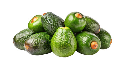 Pile of fresh organic green avocados on a white isolated background