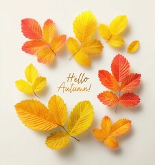Obraz premium hello autumn text with falling leaves