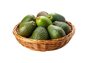 A basket full of ripe, green, and brown avocados ready to be enjoyed