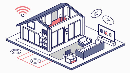 Smart home automation system isometric design for modern living with wireless technology and connected devices