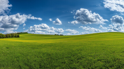 Fototapeta premium Rolling meadow filled with bright green grass