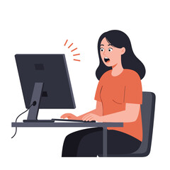 Young woman shocked while working on computer at desk  