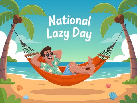 National Lazy Day in Beach Hammock Relexing Men Enjoying - Powered by Adobe