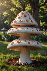 Mushroom art installations in a public park