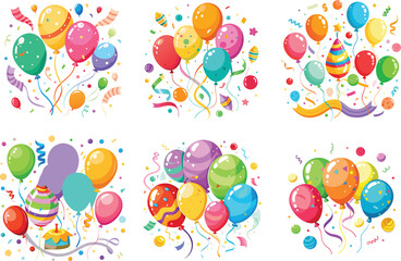 Festive collection of colorful balloons and confetti for celebrations