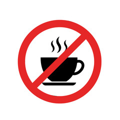 No coffee symbol with black cup in red prohibition circle  