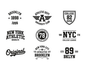 Obraz premium New York, Brooklyn typography, badges set for t-shirt print. Varsity style t-shirt graphics — Vector