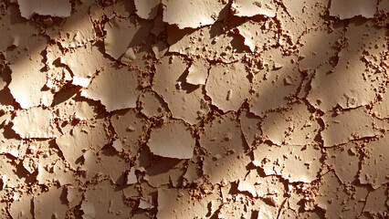 Close-up of cracked, dry, and textured earth surface with varying shades of brown and beige, highlighting the natural pattern and roughness of arid soil