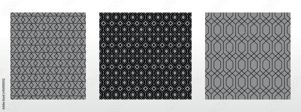 Poster Geometric set of seamless black and gray patterns. Simple vector graphics