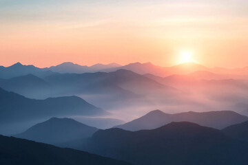 Serene Mountain Landscape at Sunrise with Soft Colorful Sky