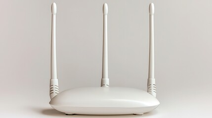 White Wireless Router with Three Antennas on White Background