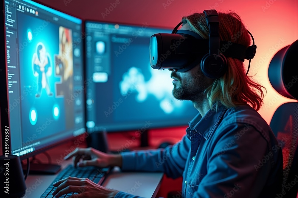 Poster creating a digital masterpiece with virtual reality goggles and motion-sensing technology: a glimpse