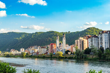 The town of Zvornik with the Cathedral of the Nativity of the Most Holy Mother of God, Bosnia and Herzegovina