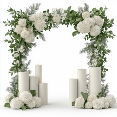 White Hydrangea Wedding Arch with Candles