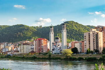 The town of Zvornik with the Cathedral of the Nativity of the Most Holy Mother of God, Bosnia and Herzegovina