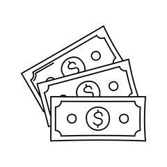 Cash Outline Doodle, stack of paper money with dollar signs, represents income or salary, great for banking or payroll visuals.