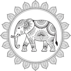 Fototapeta premium Elephant Coloring Page | Mandala Style Vector Art