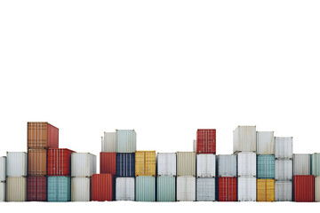 Colorful Intermodal Shipping Containers Stacked at a Port Terminal on Black Background