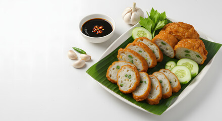 Delicious Fried Fish Cake Slices with Dipping Sauce