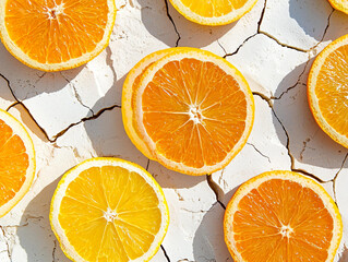 Orange Fruit Slices on Dry Cracked Surface Highlighting Texture and Color