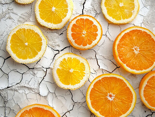 Fresh Citrus Slices on Cracked Background for Food Photography