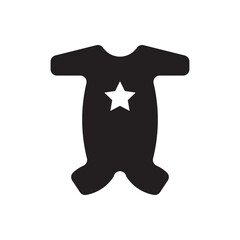 Starry onesie icon. solid black baby romper featuring a bright star on the chest.