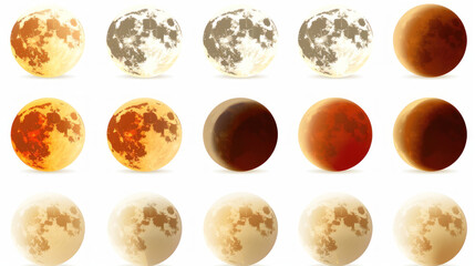 Variety of Moon Phases and Colors Illustrated in Circular Shapes for Artistic and Educational Purposes