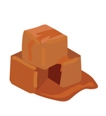 salted caramel. Melted appetizing caramel cubes. 