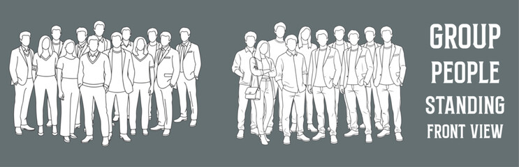Architectural Drawings group people standing vector illustration, front view, human person Minimal style hand drawn. Sections, Elevations, Floor Plans