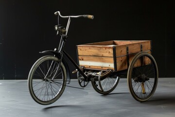 Fototapeta premium Restored antique tricycle with wooden cargo box representing early 20th century delivery methods