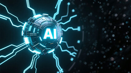 Futuristic neural data sphere with glowing orange-blue circuitry, suitable for digital intelligence background, cyberpunk-style backdrop, and wallpaper art