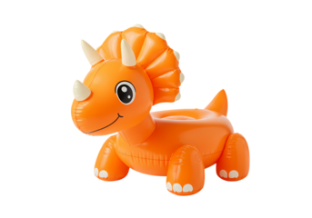 Inflatable Triceratops Dinosaur Toy Playful Orange Design isolated on transparent baackground