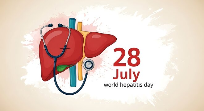Scarlet liver embraced by stethoscope a digital illustration for World Hepatitis Day on 28 July against a soft