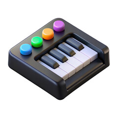Colorful 3d rendered mini keyboard with round buttons isolated on transparent background