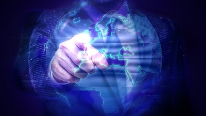 Futuristic Technology Concept with Digital World Map and Touch Interaction