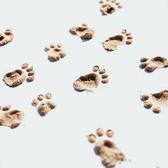 Multiple footprints in the snow illustrating human activity and movement across a winter landscape, with varying footprints indicating different sizes and directions