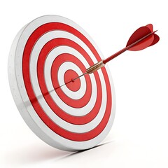 3d target with arrow in the center,Red and white dartboard on white background