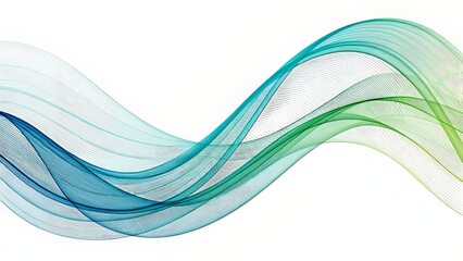 Green and Blue Flowing Waves Over White Suggesting Movement and Tech Elegance