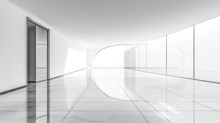 Obraz premium Minimalist Interior Design with White Walls and Reflective Floors