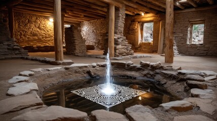 Historic structure with modern water feature