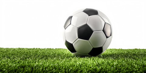 Soccer ball on green grass isolated on a transparent background