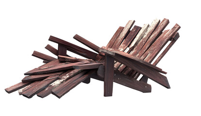 Deconstructed wooden chair against black backdrop revealing distressed wood texture